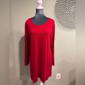 J Jill Red Long Sleeve 30” Tunic